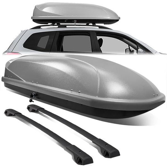 PORTAEQUIPAJE ROOF RACK CROSS BARS + CARGO ROOF BOX - 14-18 SUBARU FORESTER - MOUNTS ONTO OEM ROOF RAILS - GRAY