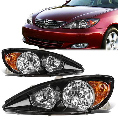 FAROS 02-04 TOYOTA CAMRY 4-DOOR - 9006 LOW BEAM / 9005 HIGH BEAM / 3457A TURN SIGNAL - BLACK HOUSING / AMBER CORNER