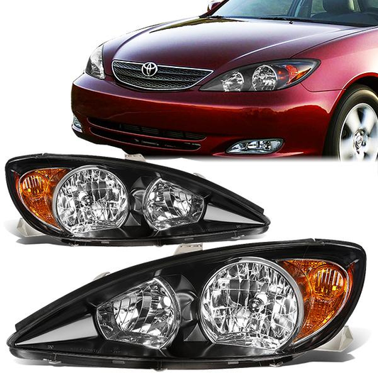 FAROS 02-04 TOYOTA CAMRY 4-DOOR - 9006 LOW BEAM / 9005 HIGH BEAM / 3457A TURN SIGNAL - BLACK HOUSING / AMBER CORNER