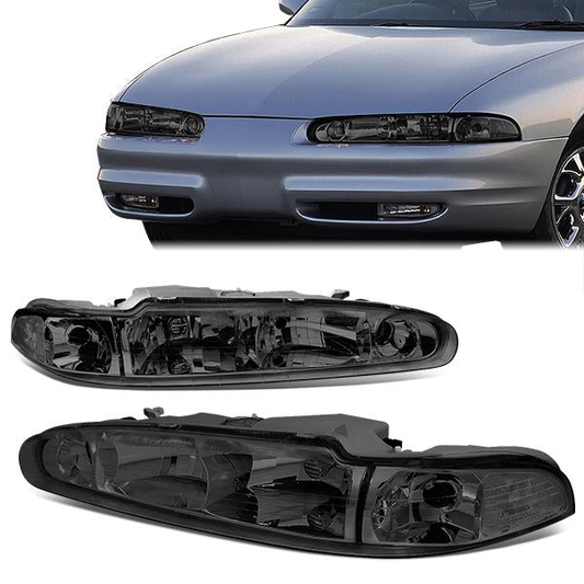 FAROS 98-02 OLDSMOBILE INTRIGUE 4-DOOR - SMOKE HOUSING / CLEAR CORNER - 9006 LOW BEAM / 9005 HIGH BEAM