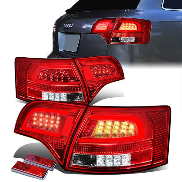 FAROS TRASEROS 05-08 AUDI S4 , A4 , A4 QUATTRO - 3D - TRON STYLE LED - CHROME / RED