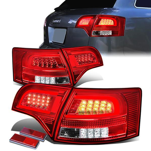 FAROS TRASEROS 05-08 AUDI S4 , A4 , A4 QUATTRO - 3D - TRON STYLE LED - CHROME / RED