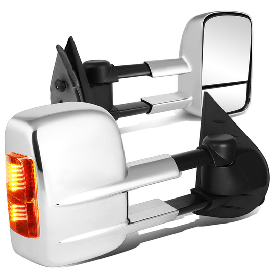 RETROVISORES EXTENDIBLES TOWING MIRROR - 07-13 CHEVY SILVERADO / GMC SIERRA - PAIR - MANUAL W/O HEATED - LED AMBER SIGNAL - CHROME