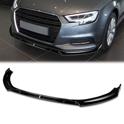 LIP FRONTAL 17-20 AUDI - FITS A3 WITH BASE, PREMIUM BUMPER ONLY - REQUIRES DRILLING BUMPER FOR INSTALLATION - 3PC - PAINTED GLOSS BLACK
