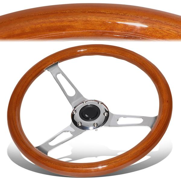 VOLANTE STEERING WHEEL - 2"DEEP DISH - 3-SPOKE WITH OVAL CUTOUT STYLE - 14" WOOD GRAIN - VINTAGE - VEHICLES WITH AFTERMARKET 6-BOLT X 70MM PATTERN STEERING WHEEL HUBS
