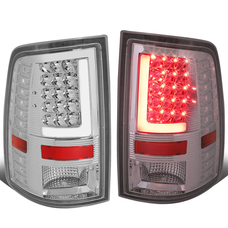 FAROS TRASEROS 09-17 DODGE RAM 1500 / 10-17 DODGE RAM 2500 , 3500 - L-BAR - 3D - LED - CHROME / CLEAR