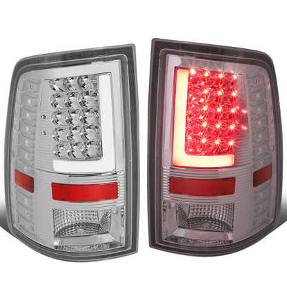 FAROS TRASEROS 09-17 DODGE RAM 1500 / 10-17 DODGE RAM 2500 , 3500 - L-BAR - 3D - LED - CHROME / CLEAR