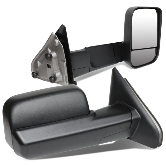 RETROVISORES EXTENDIBLES TOWING MIRROR - 02-08 DODGE RAM 1500 / 03-09 DODGE RAM 2500, 3500 - PAIR - MANUAL W/ HEATED W/ PUDDLE LIGHT - BLACK
