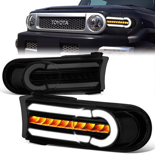 CUARTOS LUZ 07-14 TOYOTA FJ CRUISER - 3D - LED - DRL - 2PC - BLACK HOUSING / SMOKE LENS / CLEAR CORNER