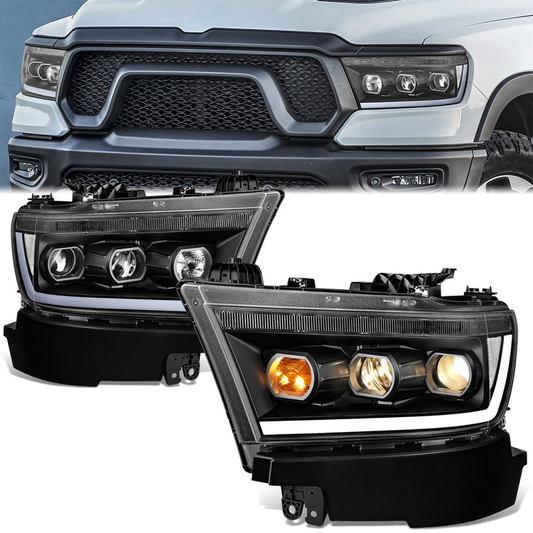 FAROS 19-24 RAM 1500 - WITH FACTORY HALOGEN HEADLIGHTS - OE STYLE - 9005 HIGH / H11 LOW / 12961 MARKER / 4443NA TURN SIGNAL - BLACK HOUSING / CLEAR CORNER