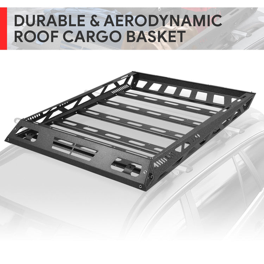 PORTAEQUIPAJE ROOF CARGO BASKET - FITS VEHICLES WITH FLAT CROSSBARS WITH 19-1/4" OR 29" SPACING (FRONT TO BACK) - 47'' W X 36'' L X 5" H - BLACK