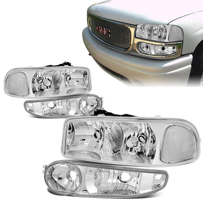 FAROS 2001 GMC SIERRA C3 / 02-06 GMC SIERRA 1500 DENALI / 07 GMC SIERRA 1500 DENALI CLASSIC / 01-06 GMC YUKON DENALI, YUKON XL 1500 DENALI - CHROME HOUSING / CLEAR CORNER - 9006 LOW BEAM / 9005 HIGH BEAM