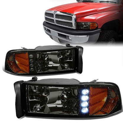 FAROS 94-02 DODGE RAM 2500, 3500 / 2001 RAM 1500 2/4-DOOR - 1PC - LED - SMOKE HOUSING / AMBER CORNER - 9004 LOW BEAM / HIGH BEAM