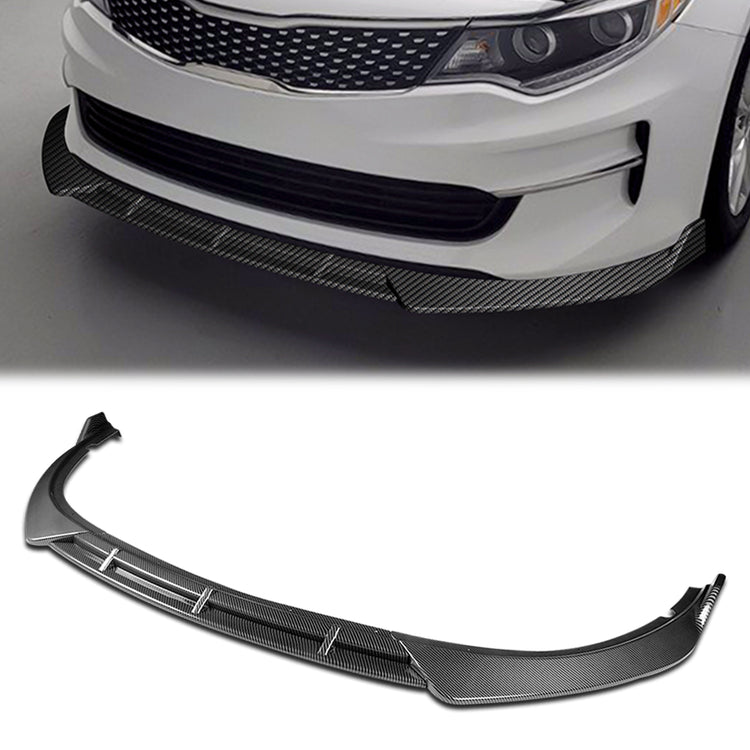 LIP FRONTAL 16-18 KIA OPTIMA - FITS LX, EX, LX-TURBO ONLY - REQUIRES DRILLING BUMPER FOR INSTALLATION - 3PC - CARBON FIBER LOOK