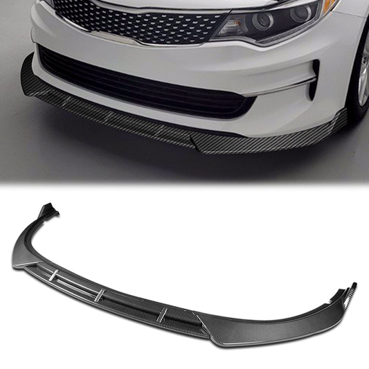 LIP FRONTAL 16-18 KIA OPTIMA - FITS LX, EX, LX-TURBO ONLY - REQUIRES DRILLING BUMPER FOR INSTALLATION - 3PC - CARBON FIBER LOOK