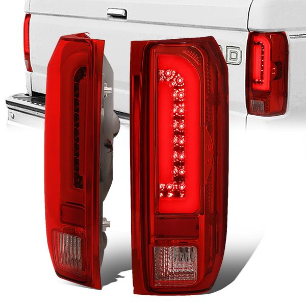 FAROS TRASEROS 90-96 FORD F-150 / 90-97 FORD F-250 / 90-97 FORD F-350 / 90-96 FORD BRONCO / 90-97 FORD F SUPER DUTY - FITS STYLESIDE MODELS ONLY - 3D - LED - CHROME / RED