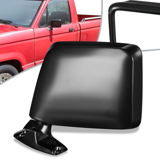 RETROVISOR MIRROR - OEM - 84-90 FORD BRONCO II / 83-92 FORD RANGER - MANUAL - PAINTABLE - BLACK - LEFT