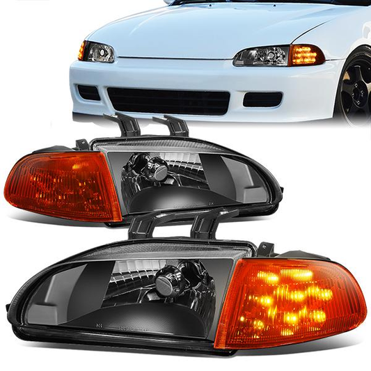 FAROS 92-95 HONDA CIVIC 2/3DR - LED DRL - BLACK HOUSING / AMBER CORNER - H4 HEADLIGHT / LED SIGNAL