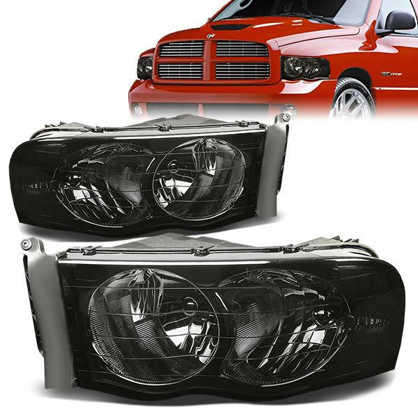 FAROS 02-05 DODGE RAM 1500 / 03-05 RAM 2500 , 3500 2/4-DOOR - SMOKE HOUSING / CLEAR CORNER - 9007 LOW BEAM / HIGH BEAM