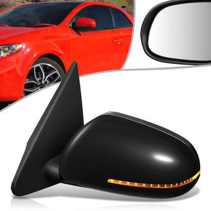RETROVISOR MIRROR - OEM - 10-13 KIA FORTE, FORTE KOUP - POWERED - HEATED - W/ SIGNAL LIGHT - POWER FOLDING - BLACK MATERIAL - LEFT
