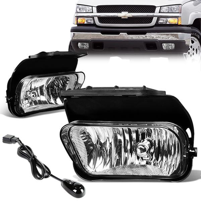 FAROS DE NIEBLA 03-06 CHEVY SILVERADO 1500, 2500HD, 3500 / 2007 SILVERADO 1500, 2500HD, 3500 CLASSIC MODELS / 02-06 AVALANCHE - WITH SWITCH - CHROME / CLEAR