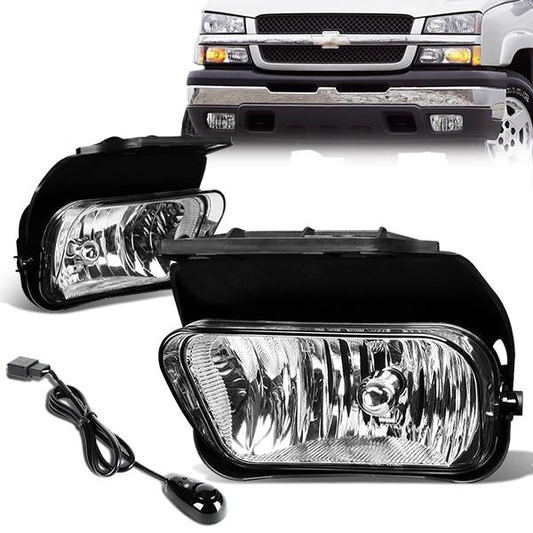 FAROS DE NIEBLA 03-06 CHEVY SILVERADO 1500, 2500HD, 3500 / 2007 SILVERADO 1500, 2500HD, 3500 CLASSIC MODELS / 02-06 AVALANCHE - WITH SWITCH - CHROME / CLEAR