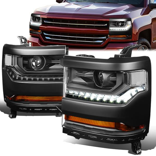 FAROS 15-18 CHEVY SILVERADO 1500 - LED DRL - PROJECTOR - BLACK HOUSING / CLEAR CORNER - D5S HID BULB / 7443A SIGNAL