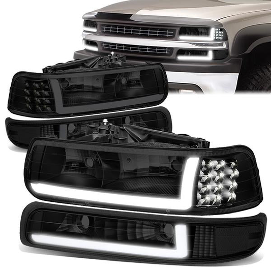 FAROS 99-02 CHEVY SILVERADO 1500, 2500 / 01-02 CHEVY SILVERADO 1500HD, SILVERADO 2500HD, SILVERADO 3500 / 00-06 CHEVY SUBURBAN 1500, SUBURBAN 2500, TAHOE - LED DRL - DRL REQUIRES WIRING INTO EXISTING LIGHTING HARNESS - 4PC - BLACK HOUSING / CLEAR CORNER /