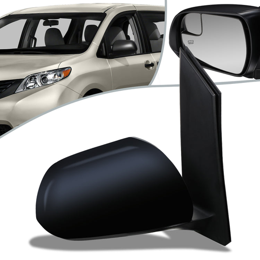 RETROVISOR MIRROR - OEM - 11-17 TOYOTA SIENNA - POWERED - HEATED - FOLDING - W/ SPOTTER GLASS - TEXTURED - RIGHT - BLACK