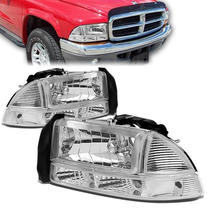 FAROS 97-04 DODGE DAKOTA / 98-04 DURANGO 2/4-DOOR - 4PC - CHROME HOUSING / CLEAR CORNER - 9007 LOW BEAM / HIGH BEAM