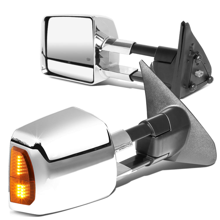 RETROVISORES EXTENDIBLES TOWING MIRROR - 07-16 TOYOTA TUNDRA - PAIR - POWERED W/ HEATED - LED AMBER SIGNAL - CHROME