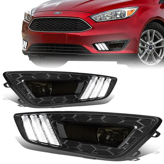 FAROS DE NIEBLA 15-17 FORD FOCUS 4-DR - DOES NOT FIT ELECTRIC MODELS - LED DRL - W/ BEZEL - NO SWITCH - BLACK / SMOKE
