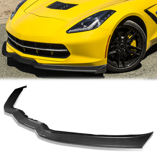 LIP FRONTAL 14-19 CHEVROLET CORVETTE - EXCLUDES ZR1 MODELS - REQUIRES DRILLING BUMPER FOR INSTALLATION - 3PC - CARBON FIBER LOOK