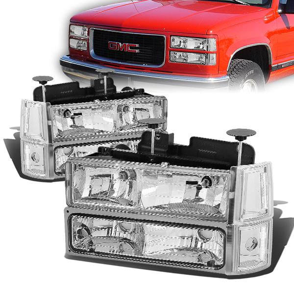 FAROS 94-00 GMC C10 - 8PC 2/4-DOOR - CHROME HOUSING / CLEAR CORNER - 9006 LOW BEAM / 9005 HIGH BEAM