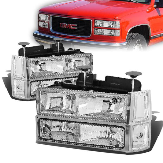 FAROS 94-00 GMC C10 - 8PC 2/4-DOOR - CHROME HOUSING / CLEAR CORNER - 9006 LOW BEAM / 9005 HIGH BEAM