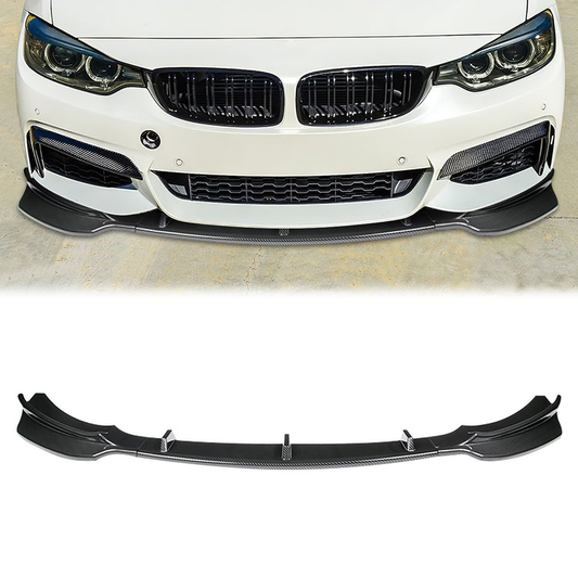 LIP FRONTAL 14-16 BMW 428I / 15-16 428I GRAN COUPE / 17-19 430I / 18-19 430I GRAN COUPE - FITS SPORT, M-SPORT MODEL ONLY - REQUIRES DRILLING BUMPER FOR INSTALLATION - 3PC - CARBON FIBER LOOK