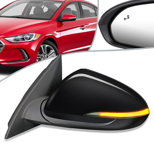 RETROVISOR MIRROR - OEM - 17-18 HYUNDAI ELANTRA - POWERED - HEATED - W/ SIGNAL LIGHT - W/ BSD - FOLDING - BLACK MATERIAL - LEFT