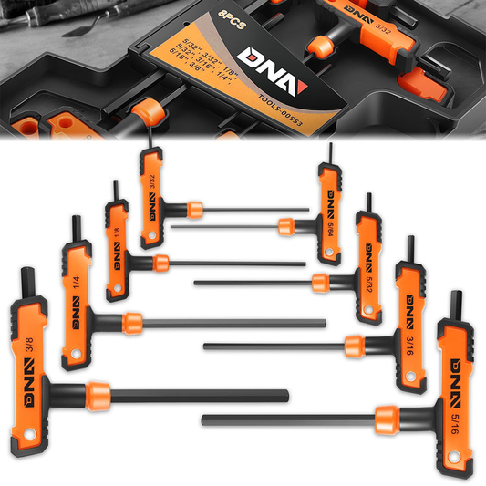 HERRAMIENTAS COLOR T-TYPE HEX KEY SET WITH FLAT HEAD - SIZE:5/32"-3/8" - ORANGE - 8PCS PLASTIC BOX