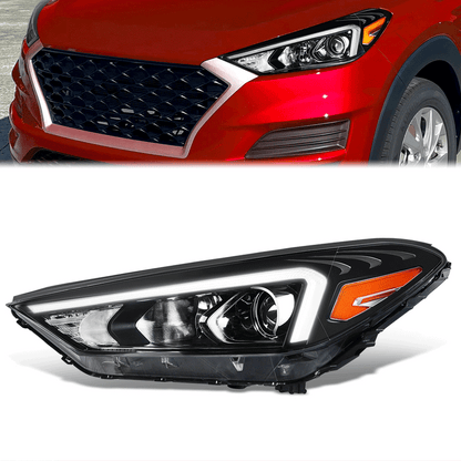 FAROS OE STYLE - 19-21 HYUNDAI TUCSON - USES 9005 HIGH / H7 LOW BEAM BULBS / 2357A TURN SIGNAL W/ DAYTIME RUNNING LIGHTS - FITS HALOGEN LAMP MODELS W/O LED POSITION LAMP - LEFT - OE STYLE - BLACK