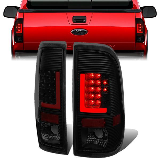 FAROS TRASEROS 08-16 FORD F-250, F-350, F-450, F-550 - SUPER DUTY / 09-16 FORD F-350, F-450 / 15-16 FORD F-550 - RED L-BAR - 3D - LED - BLACK / SMOKE