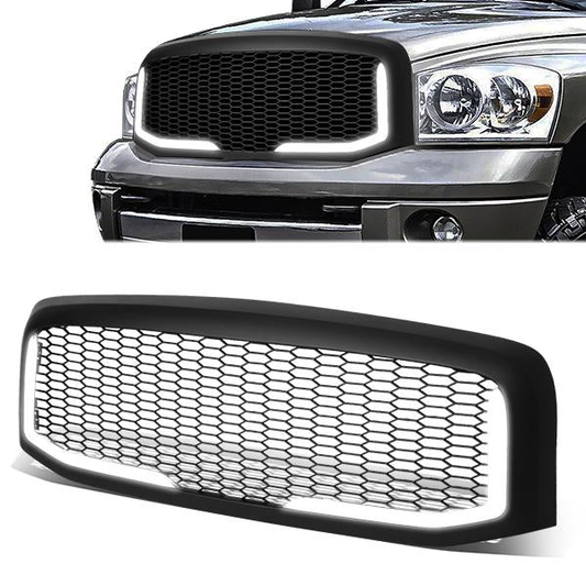 PARRILLA GRILLE - 06-08 DODGE RAM 1500 / 06-09 DODGE RAM 2500, 3500 - HONEYCOMB MESH - W/ LED DRL LIGHT - LED'S REQUIRE WIRING INTO EXISTING LIGHTING - MATTE BLACK