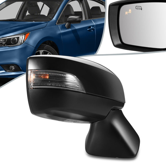 RETROVISOR MIRROR - OEM - 15-19 SUBARU LEGACY, OUTBACK - POWERED - HEATED - W/ SIGNAL LIGHT - W/BSD - FOLDING - BLACK MATERIAL - RIGHT