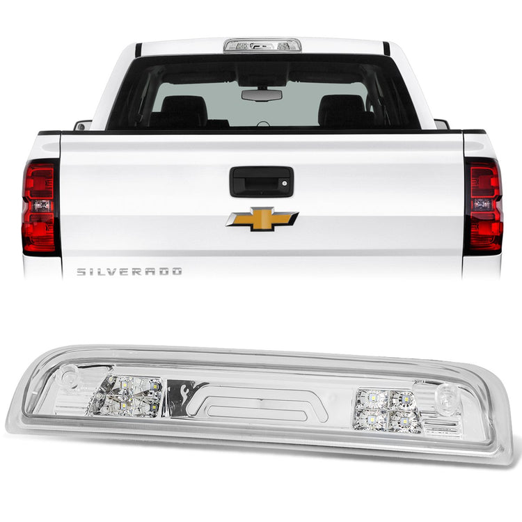 LUZ DE FRENO 14-20 CHEVY SILVERADO 1500, GMC SIERRA 1500 / 15-20 SILVERADO 2500HD, 3500HD, SIERRA 2500HD, 3500HD / 2019 GMC SIERRA 1500 LIMITED - FITS MODELS WITH CARGO LIGHT - 3D - LED - CHROME