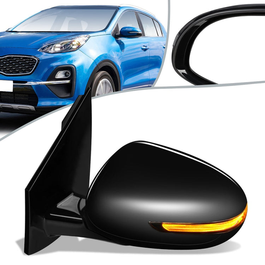 RETROVISOR MIRROR - OEM - 17-19 KIA SPORTAGE - POWERED - HEATED - W/ SIGNAL LIGHT - POWER FOLDING - BLACK MATERIAL - LEFT