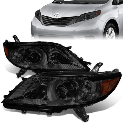 FAROS 11-17 TOYOTA SIENNA XL30 - FITS MODELS W/ HALOGEN HEADLIGHTS ONLY - PROJECTOR - H11 LOW BEAM / 9005 HIGH BEAM / 3457A TURN SIGNAL - SMOKE HOUSING / AMBER CORNER