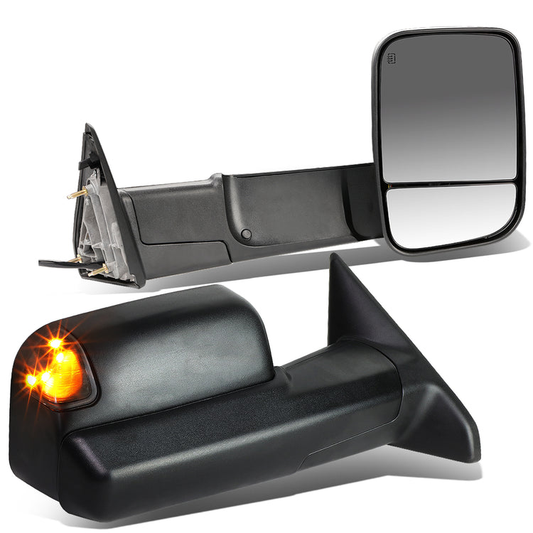 RETROVISORES EXTENDIBLES TOWING MIRROR - 09-16 DODGE RAM 1500 / 10-16 RAM 2500, 3500, 4500, 5500 - PAIR - POWERED, W/ HEATED - LED AMBER SIGNAL - BLACK