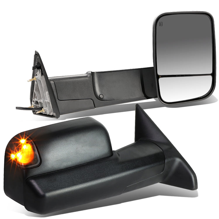 RETROVISORES EXTENDIBLES TOWING MIRROR - 09-16 DODGE RAM 1500 / 10-16 RAM 2500, 3500, 4500, 5500 - PAIR - POWERED, W/ HEATED - LED SMOKE SIGNAL - BLACK