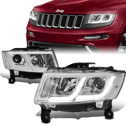 FAROS 14-16 JEEP GRAND CHEROKEE PRE FACELIFT - FITS MODELS WITH HALOGEN HEADLIGHTS ONLY - PROJECTOR LOW BEAM - CHROME HOUSING / CLEAR CORNER - H1 LOW BEAM / H1 HIGH BEAM