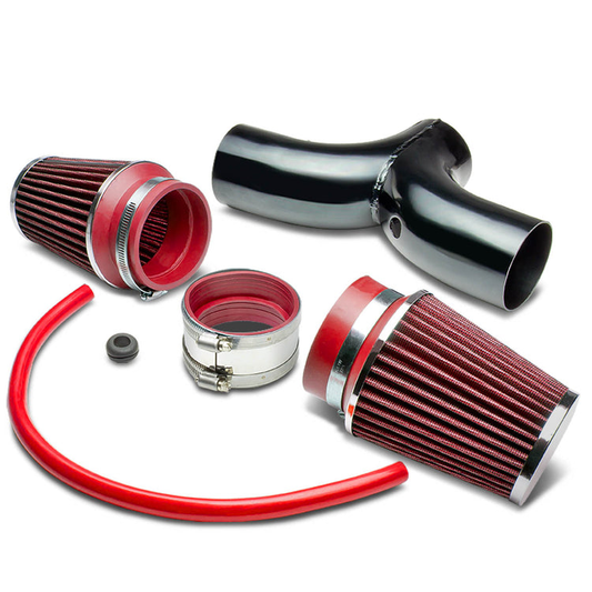 FILTRO DE AIRE ALTO FLUJO 3.50" SHORT RAM - 97-04 CHEVY CORVETTE 5.7L DUAL INTAKE +FILTER SET - ALUMINUM - BLACK / RED