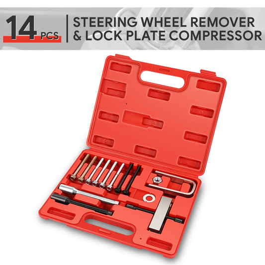 HERRAMIENTAS 14PCS - STEERING WHEEL REMOVER AND LOCK PLATE COMPRESSOR SET - MOST CARS, SUVS, LIGHT TRUCKS